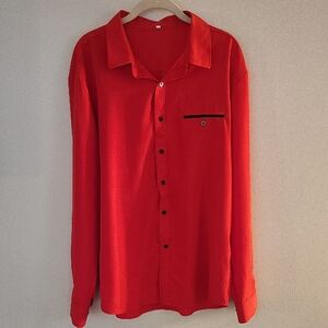NWOT men's long sleeve, collared, dress shirt XL red with black details